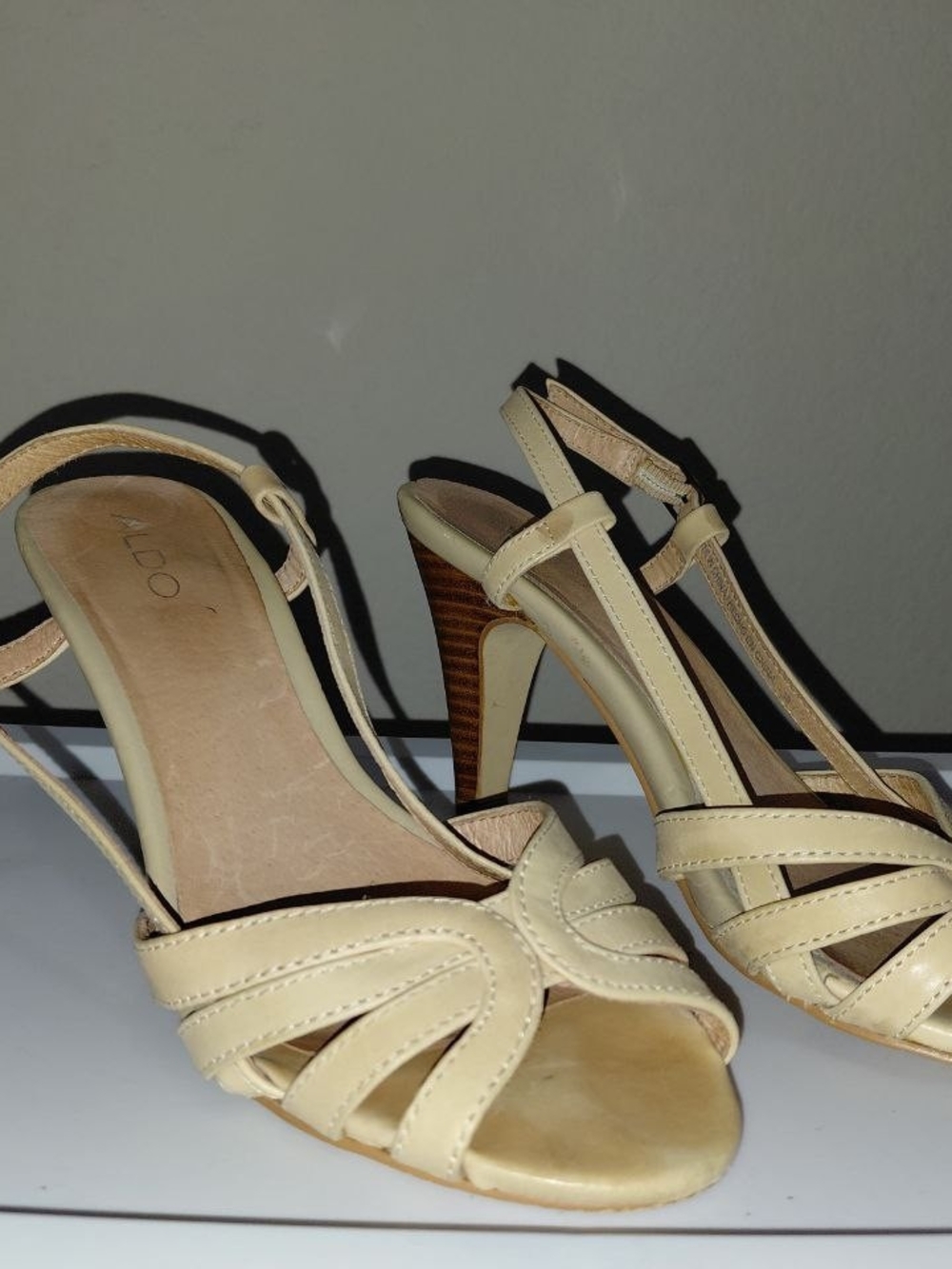 Aldo Cream T-Strap Knot Front Heels